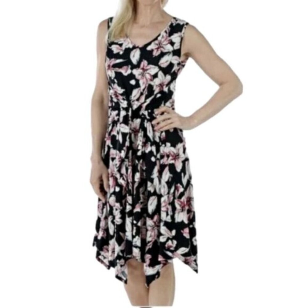 NEW Artizan Robin Barre Black Floral Stretch Dress- Medium (bin 1Q)